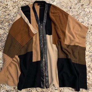 Rafaella poncho with faux leather accents